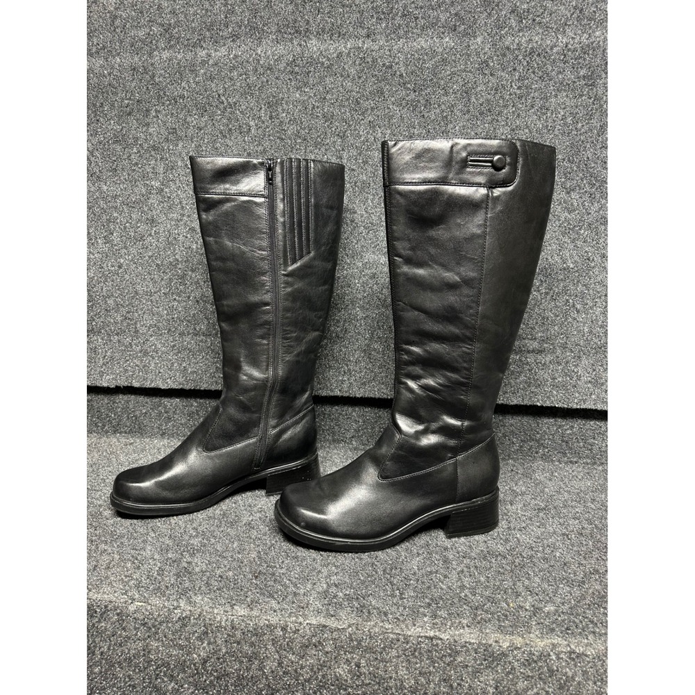 Black leather riding boots tall 11 square toe Old money preppy clean staple lux